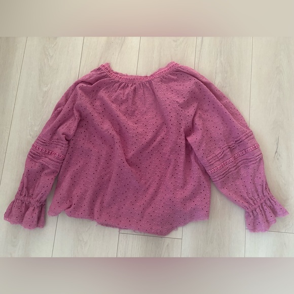 Free People Pink V-Neck Blouse with Eyelet Details - Picture 2 of 3